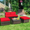 5 Pieces Patio Rattan Furniture Set with Cushioned Armless Sofa-Red - Gallery View 1 of 12