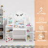 Kids tri-folding mirror makeup dressing vanity table set in white with four storage compartments for safe and stylish.