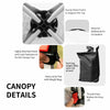 Detail of the 6.6 x 6.6 FT pop-up canopy tent showing sturdy metal frame, weight bags, and thumb press for easy lift.