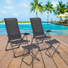 Patio adjustable back folding dining chair and ottoman set in gray, perfect for outdoor relaxation by the poolside.