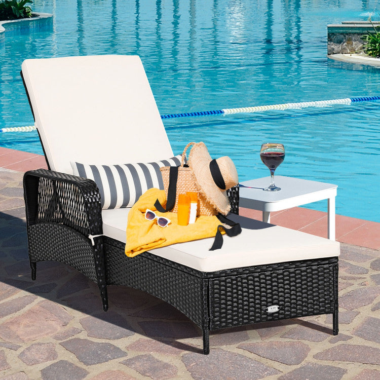 Costway Patio Furniture Wicker Chaise Lounge Chair with Adjustable Backrest and Cushion New
