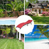 Red folding patio lounger chair with premium wicker and steel frame, perfect for poolside, beach, or garden relaxation.