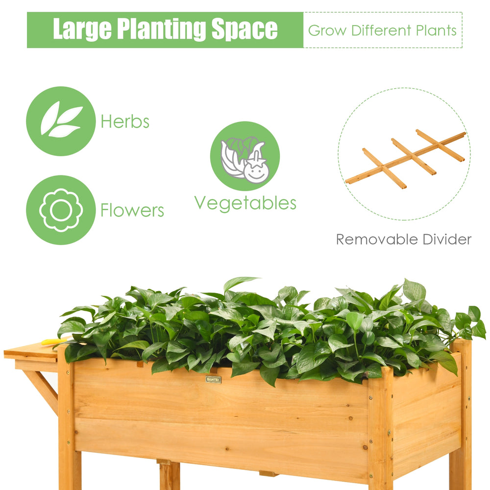 Elevated planter box kit made of fir wood with 8 grids, ideal for growing herbs, flowers, and vegetables on patios.