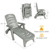 Gray 5-position adjustable folding lounger chaise chair with wheels, perfect for outdoor relaxation by the pool or.