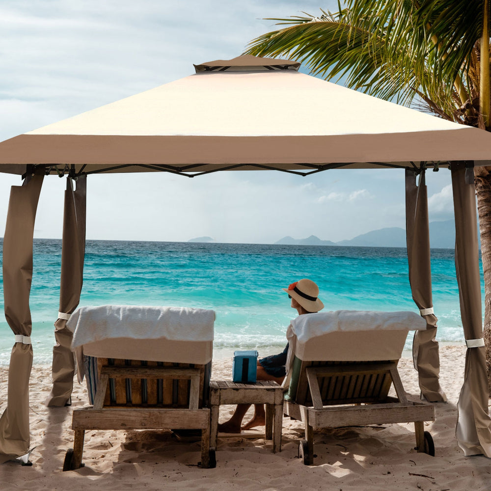 13 Feet x 13 Feet Pop Up Canopy Tent Instant Outdoor Folding Canopy Shelter-Brown - Gallery View 1 of 14