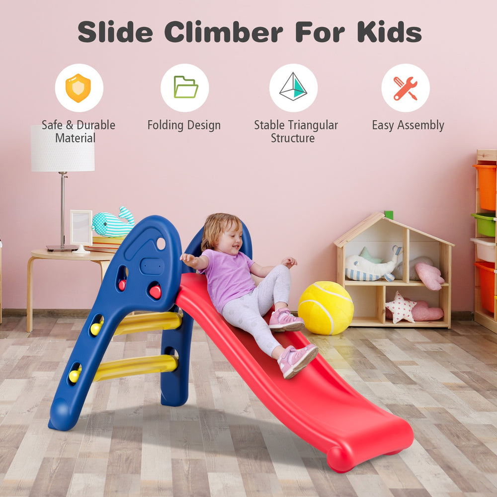 Children's folding plastic slide with two steps, made of durable PE material, designed for safety and easy assembly.