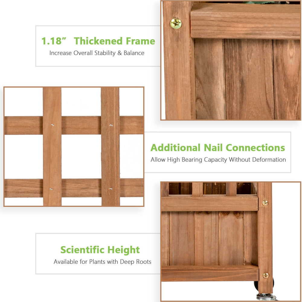 Wood planter box with trellis, made of fir wood, features a 6.5'' deep planting bed for climbing plants and drainage.