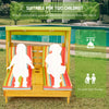 Kids patio lounge chair with awning, solid fir wood, multicolor cushions, suitable for two children in backyard.