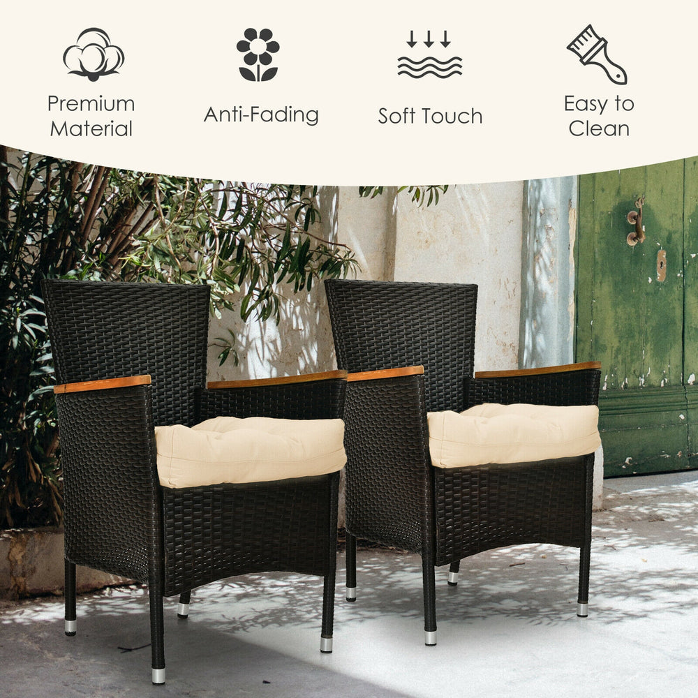 Beige 21-inch patio chair seat cushion pads with soft touch, waterproof fabric, ideal for indoor and outdoor use.