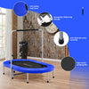 Blue 2-person foldable mini trampoline with adjustable height, sturdy springs, and foam-padded handle for kids' fitness.