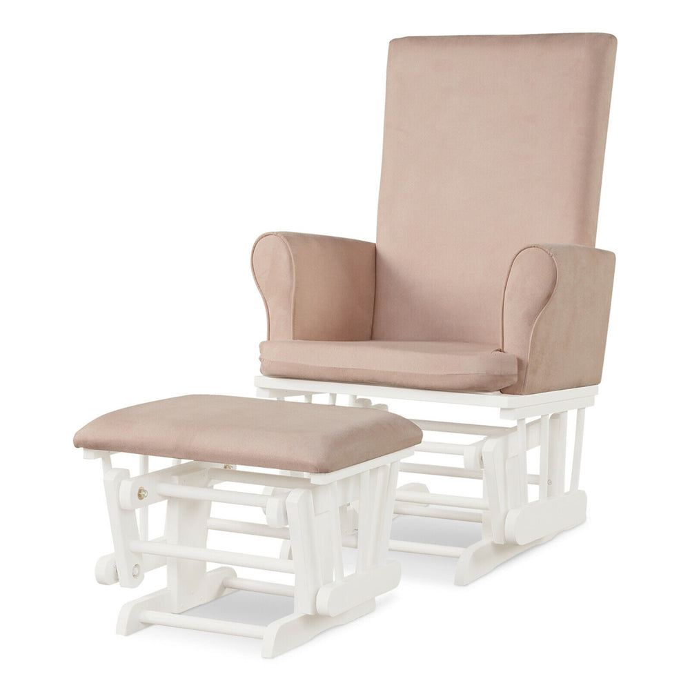 Pink Baby Nursery Relax Rocker rocking chair and ottoman set with ergonomic design for comfort and smooth gliding.
