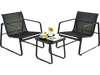 3-piece patio bistro set featuring black ergonomic chairs and a glass top table, perfect for garden relaxation.