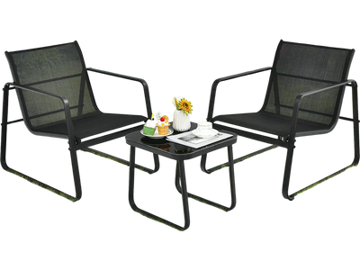Costway 3-Pc Patio Bistro Furniture Set Glass Top Table Black 09473582 New
