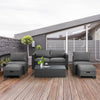 Armless sofa from the 6-piece gray patio rattan furniture set with cushioned seat, perfect for outdoor lounging.