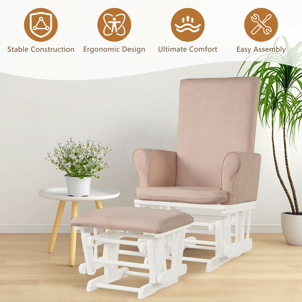 Pink Baby Nursery Relax Rocker Glider and Ottoman Set with ergonomic design and soft fabric for ultimate comfort.
