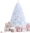 Iridescent 6ft artificial Christmas tree with 792 branch tips, surrounded by beautifully wrapped gifts for festive.