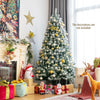 6-foot pre-lit snow flocked Christmas tree with 928 tips and metal stand, perfect for festive holiday decor.