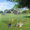 Large walk-in chicken coop run with galvanized steel frame, PVC-coated mesh, and waterproof cover for outdoor use.