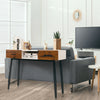 42-inch industrial console table with two drawers, featuring a sleek design for entryway or hallway storage.