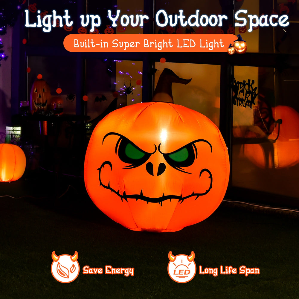 4 feet Halloween inflatable pumpkin with built-in LED light, featuring a scary face for festive outdoor decoration.