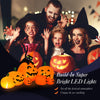 7.5 feet inflatable pumpkin combo with witch and black cat, featuring bright orange LED lights for festive outdoor.