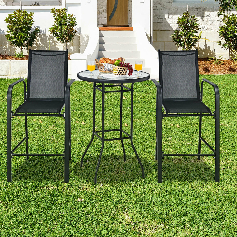3 Pieces Outdoor Patio Bar Table Stool Set-Black - Gallery View 1 of 12
