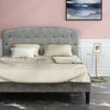 Queen upholstered headboard in light gray with button detailing, adjustable heights, and soft sponge padding for.