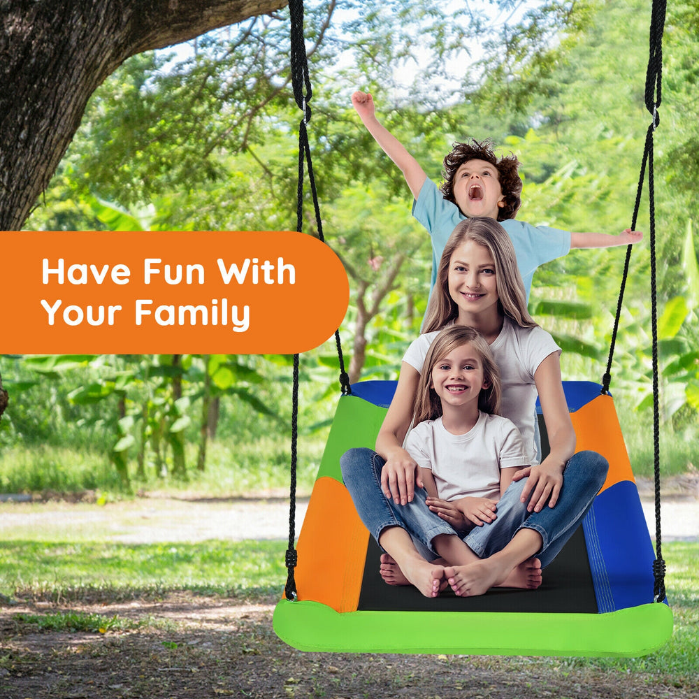 Giant 60-inch platform tree swing with adjustable height, made of durable oxford cloth and metal frame for outdoor fun.