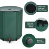 Portable 53-gallon collapsible rain barrel with dual-way zippered design and built-in mesh filter for garden use.