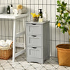 Freestanding gray bathroom storage organizer with 3 drawers, compact design for small spaces, ideal for essentials.