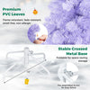 Light purple pre-lit Christmas tree with 140 warm white LED lights and a foldable metal base for easy storage.
