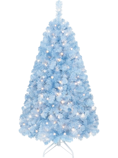 Costway Pre-Lit Ice Blue Christmas Tree Warm White Lights 6'/4.5' 33423392 New