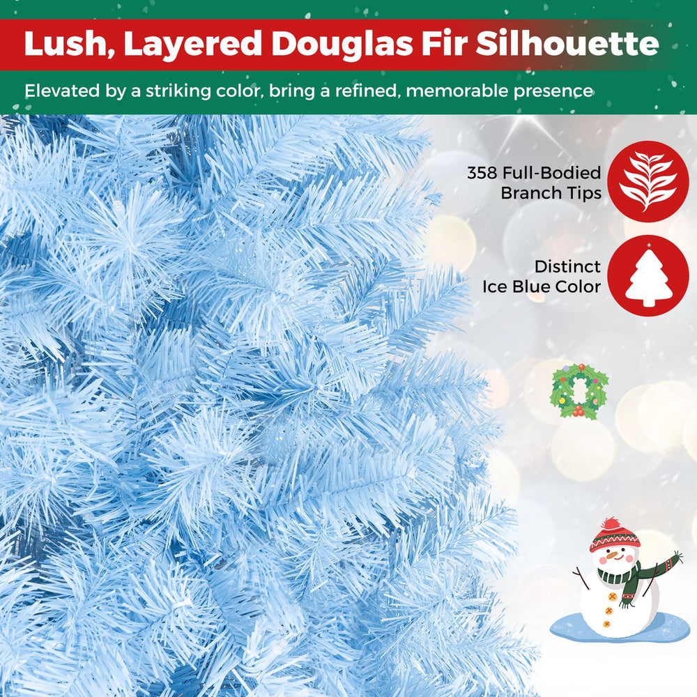 Lush 4.5 FT pre-lit ice blue Christmas tree with warm white lights and 358 full-bodied branch tips for festive displays.
