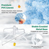 Ice blue Christmas tree with warm white lights features premium PVC leaves and a foldable metal base for easy storage.