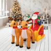 Inflatable Santa in a colorful sled pulled by two reindeer, waterproof with LED lights, ideal for festive outdoor.