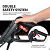 Ergonomic handle of the 14-inch electric tiller with double safety switch for secure gardening tasks.