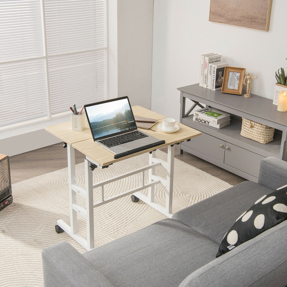 Mobile Standing up Desk Adjustable Computer Desk Tilting Workstation-Natural - Gallery View 1 of 12