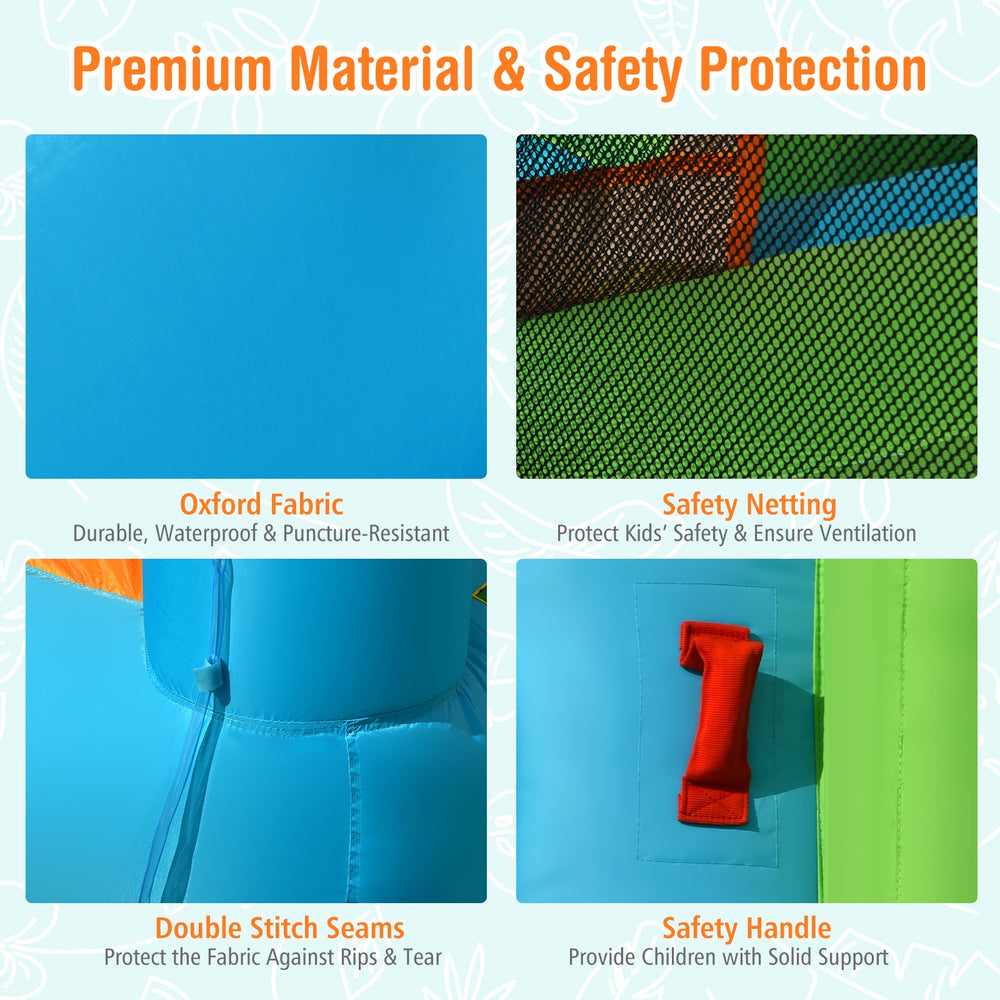 Close-up of durable oxford fabric used in the inflatable water slide, ensuring puncture resistance and safety for kids.