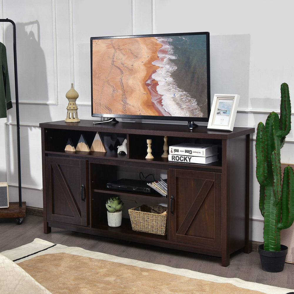 59 Inch TV Stand Media Center Console Cabinet with Barn Door for TV's 65 Inch-Brown - Gallery View 1 of 11