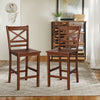 Set of 2 bar stools with X-shaped backrest, rubber wood legs, 25-inch height, perfect for modern dining spaces.