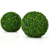 Two 15.7-inch artificial boxwood topiary ball trees with realistic green leaves, perfect for indoor and outdoor decor.