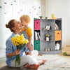 Gray 3-tier kids storage shelf corner cabinet with colorful baskets, perfect for organizing toys and decorations in any.