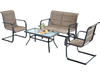 4-piece outdoor patio furniture set featuring a padded glider loveseat and coffee table in brown for cozy relaxation.