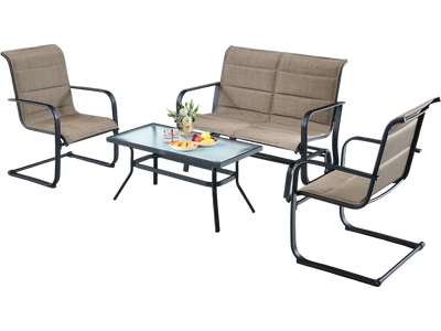 Costway 4-Piece Outdoor Patio Furniture Set Padded Glider Loveseat Coffee Table Brown 16735904 New