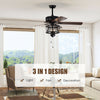 50-inch black ceiling fan with lights, reversible blades, and pull chain control for versatile home decoration and.