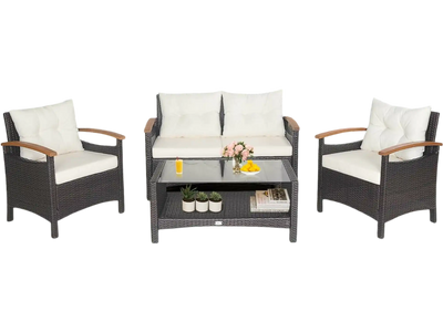 Costway 4-Piece Patio Rattan Furniture Set Cushioned Sofa Storage Table White 17082396 New