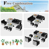 8-piece patio rattan furniture set with black cushions, featuring a coffee table and storage, ideal for outdoor spaces.