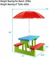 Kids picnic folding table and bench set with red umbrella, made from non-toxic PP material, ideal for outdoor play and.