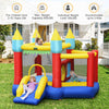 Kid's inflatable bouncer with slide, mesh walls, and basketball, suitable for 3 kids aged 3-10 years, for outdoor fun.
