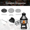 Patio wood burning chimney fireplace with heavy-duty cast iron, round roof, and complete accessories for outdoor use.